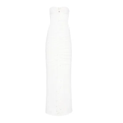 Nissa Women's Ruffled Ruched Jersey Midi Dress White