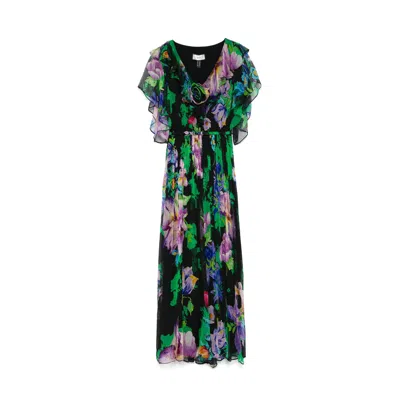 Nissa Women's Ruffled Silk Midi Dress Printed