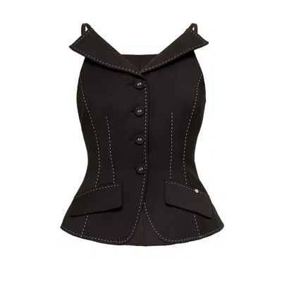 Nissa Women's Single-breasted Tailored Vest Black
