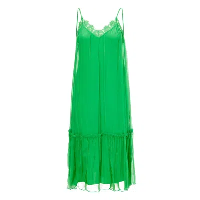 Nissa Women's Spaghetti Straps Green Silk Dress