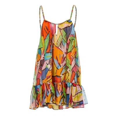 Nissa Women's Spaghetti Straps Print Silk Dress In Multi