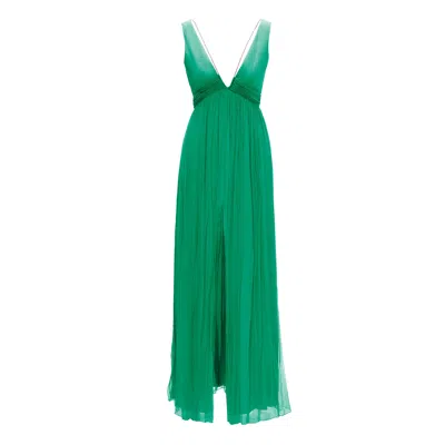 Nissa Women's V-neck Silk Maxi Dress Green