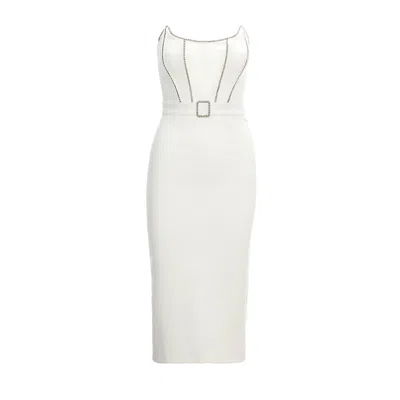 Nissa Women's White Embellished Strapless Midi Dress