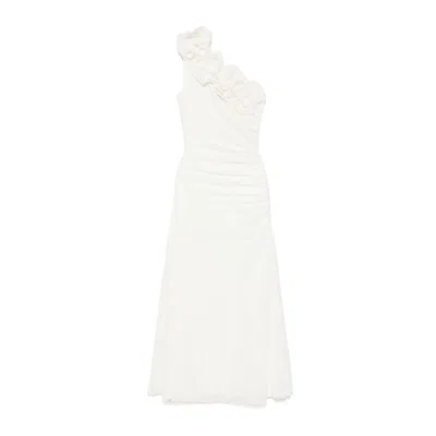Nissa Floral-appliqué Midi Dress In 白色