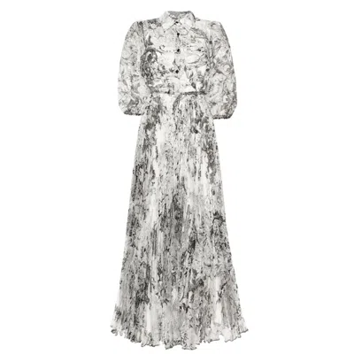 Nissa Floral-print Organza Midi Dress In White