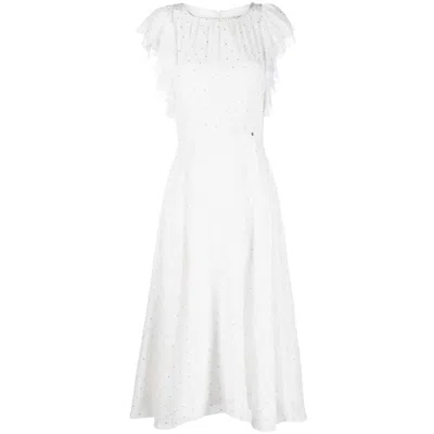 Nissa Women's White Glitter Polka-dot Veil Dress
