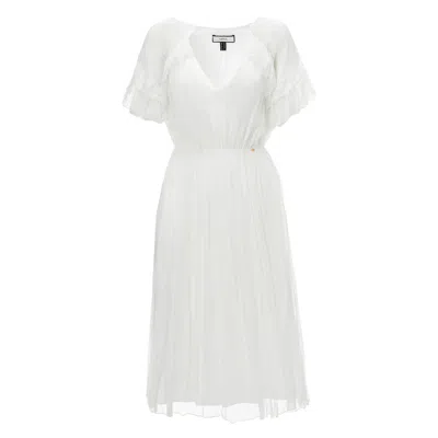 Nissa Women's White Lace Detail Silk Dress