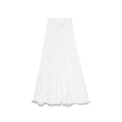 Nissa Women's White Pearl-trim Pleated Midi Skirt