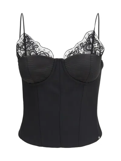Nissa Wool-blend Lace Top In Black