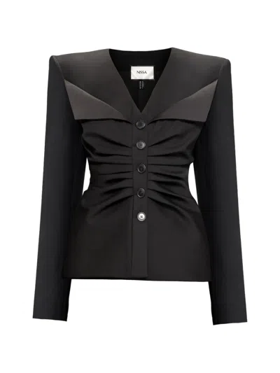 Nissa Wool-blend Ruched Blazer In Blue