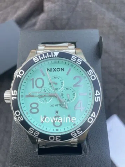 Pre-owned Nixon 51-30 Chrono - Silver/turquoise A1389-2084-00 Chronograph Men's Watch