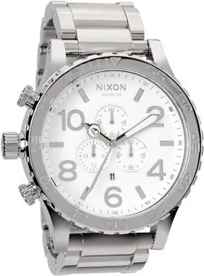 Pre-owned Nixon 51-30 Chrono: High Polish/white A083-488-00 Men's Watch