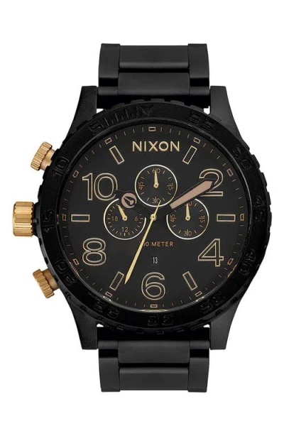 Nixon 51-30 Chronograph Bracelet Watch, 51mm In Matte Black/gold
