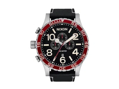 Nixon 51-30 Chrono Leather Watches Silver/black/cranberry: One Size