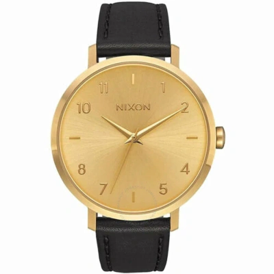 Nixon Arrow Leather Quartz Gold Dial Ladies Watch A1091-510-00 In Black