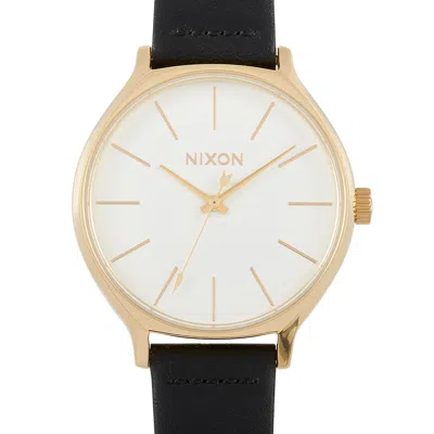 Nixon Clique Black Leather Gold Stainless Steel White Dial 38 Mm Watch A1250-1964-00 In Multi