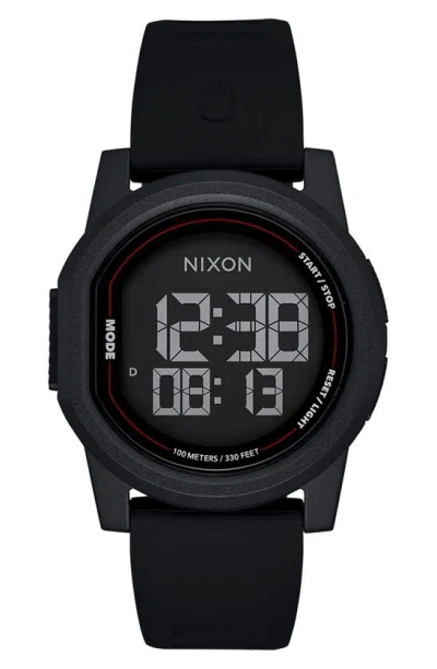 Nixon Disk Digital Silicone Strap Watch, 39mm In Black / Black / Negative
