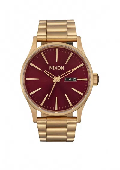 Nixon Sentry Bracelet Watch, 42mm In Oxblood Sunray/gold