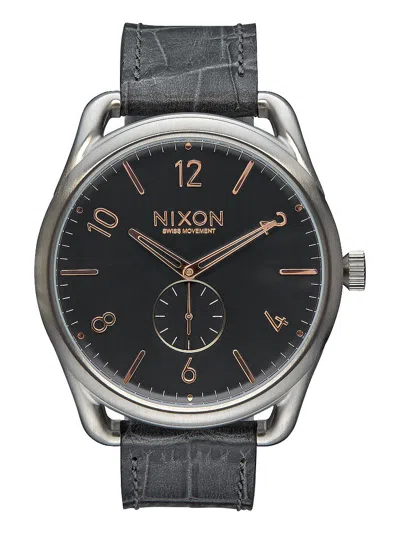 Pre-owned Nixon Mint Very Rare  C45 Smoke Grey Leather Analog Quartz Men's Watch A4652145