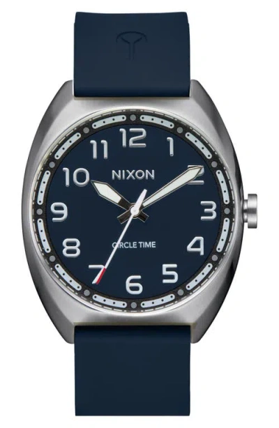 Nixon Mullet Silicone Strap Watch In Silver/teal