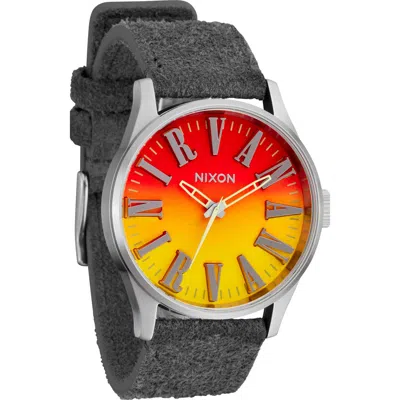 Nixon Nirvana Sentry Leather Strap Watch, 42mm In Unplug Fade