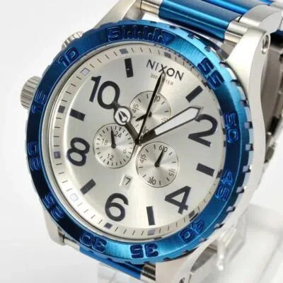 Pre-owned Nixon Watch 51-30 Chrono Men's A083-blue Silver A083 Blue Silver