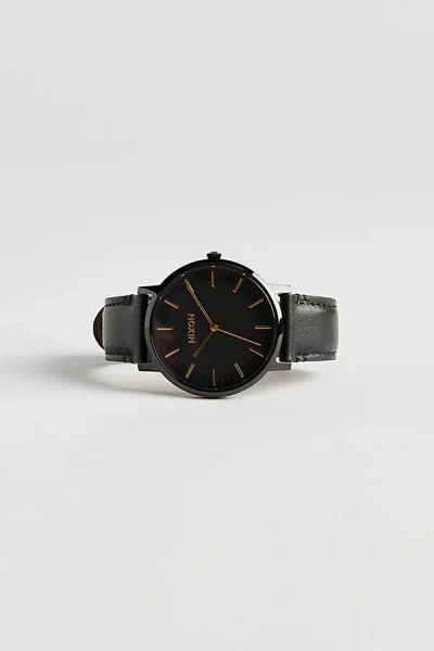 Nixon Porter Leather Watch In Black, Men's At Urban Outfitters