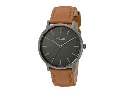 Nixon Porter Leather Watches Gunmetal/charcoal/taupe: One Size In Multi