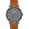 Nixon Porter Round Leather Strap Watch, 40mm In Gunmetal/charcoal/taupe