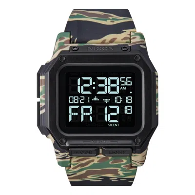 Pre-owned Nixon Regulus Men's Digital Watch Qz Military Camouflage Resin Silicone Band