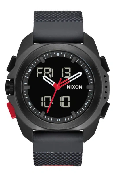 Nixon Ripley Ana-digi Silicone Strap Watch, 47mm In Black/red