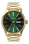Nixon Sentry Bracelet Watch, 42mm In Gold/green/gold