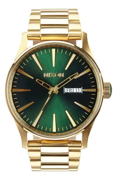 Nixon Sentry Bracelet Watch, 42mm In Gold/green/gold