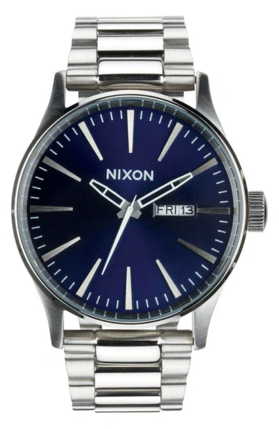 Nixon Sentry Bracelet Watch, 42mm In Silver/ Blue Sunray