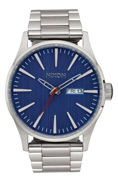 Nixon Sentry Bracelet Watch, 42mm In Silver/indigo