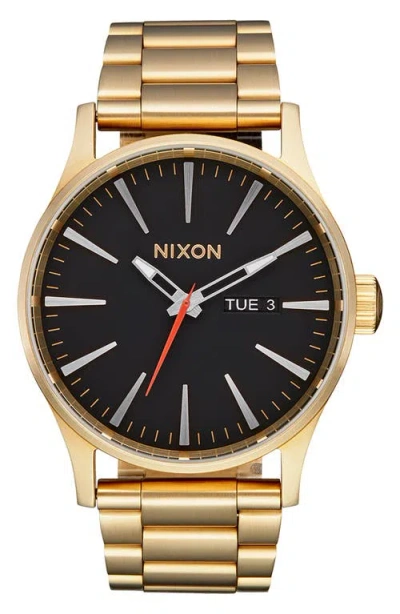 Nixon Sentry Bracelet Watch, 42mm In Yellow Gold/black