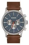 Nixon Sentry Chronograph Leather Strap Watch, 42mm In Multi