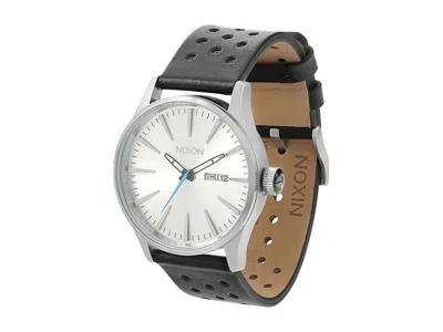 Nixon Sentry Leather Watches Chrome/silver Sunray/black: One Size