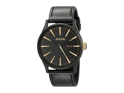 Nixon Sentry Leather Watches Matte Black/gold: One Size