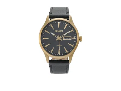 Nixon Sentry Solar Leather Watches All Gold/black: One Size In Gray