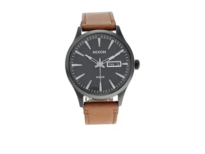 Nixon Sentry Solar Leather Watches Gunmetal: One Size In Brown