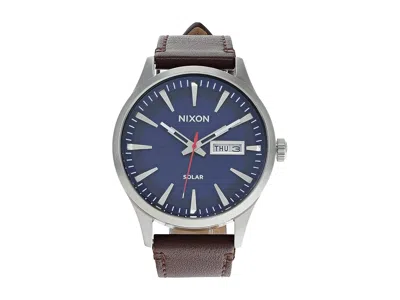Nixon Sentry Solar Leather Watches Navy Sunray/silver: One Size In Pink