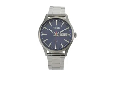 Nixon Sentry Solar Stainless Steel Watches Navy Sunray/silver: One Size In Green