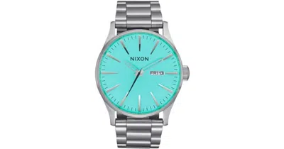 Pre-owned Nixon Sentry Ss Silver / Turquoise Dial A356 2084-00