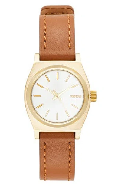 Nixon 'small Time Teller' Leather Strap Watch, 26mm