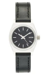 Nixon 'small Time Teller' Leather Strap Watch, 26mm In Black
