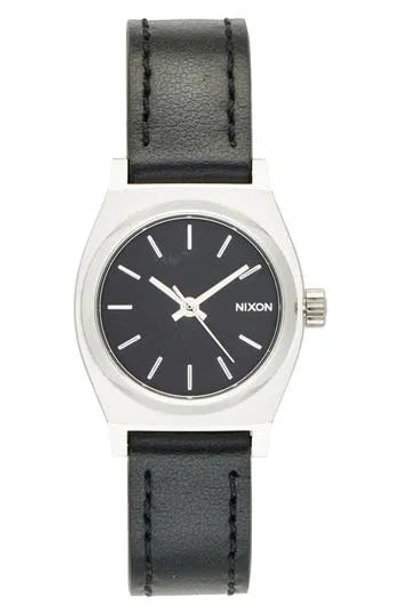 Nixon 'small Time Teller' Leather Strap Watch, 26mm In Black