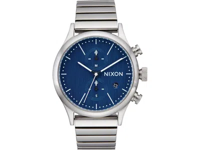 Nixon Station Chrono Watches Silver/indigo: One Size In Metallic