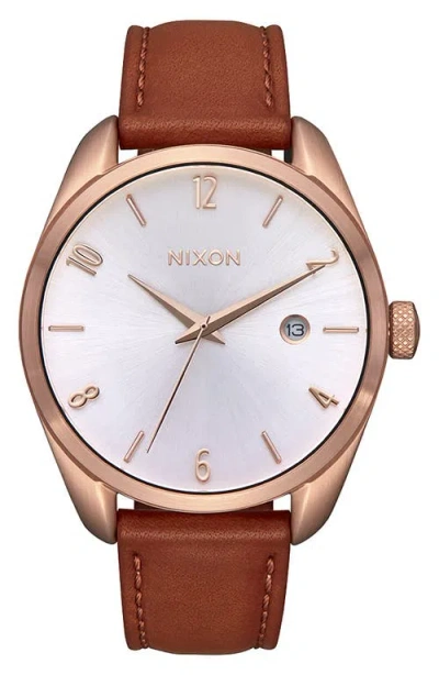 Nixon Thalia Leather Strap Watch, 38mm In Rose Gold/white