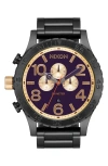 Nixon 'the 51-30 Chrono' Watch, 51mm In Gunmetal/blackberry/gold